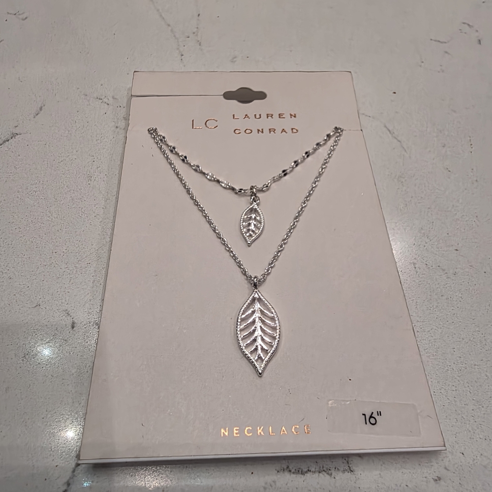 Kohl's LC Lauren Conrad Double Layer Silver Leaf Necklace Set
